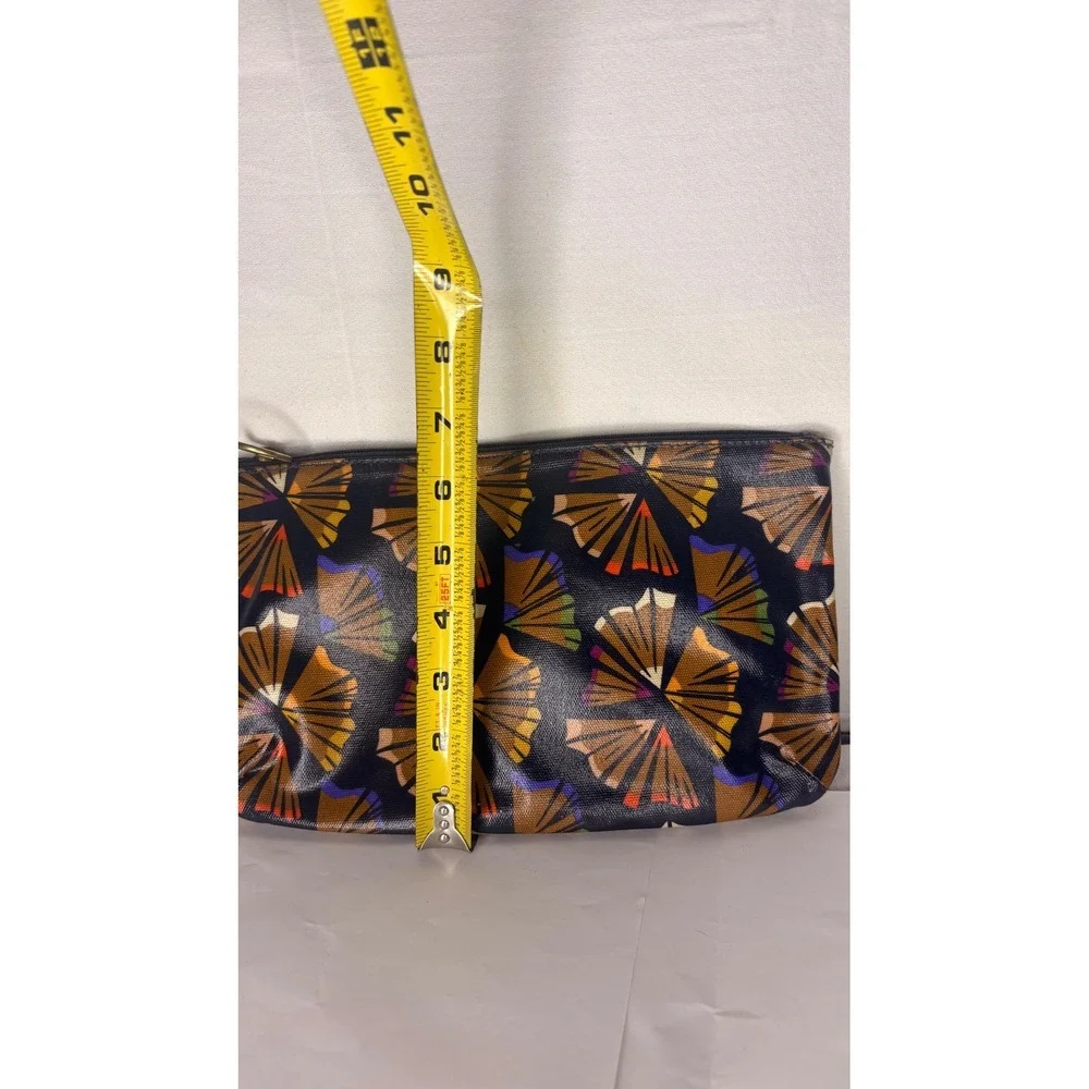 Fossil Pencil Shaving Print Coated Canvas Zipper Pouch Navy Blue Cosmetic Bag
